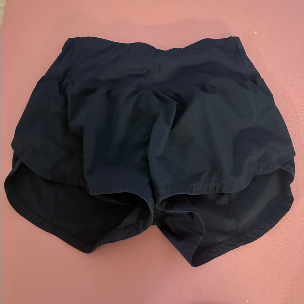 Black High Waisted Running Shorts With Back Pocket size medium